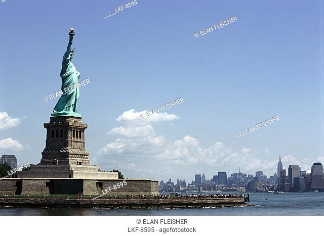 View at Statue of Liberty on Liberty Island and Manhattan, New York USA, America