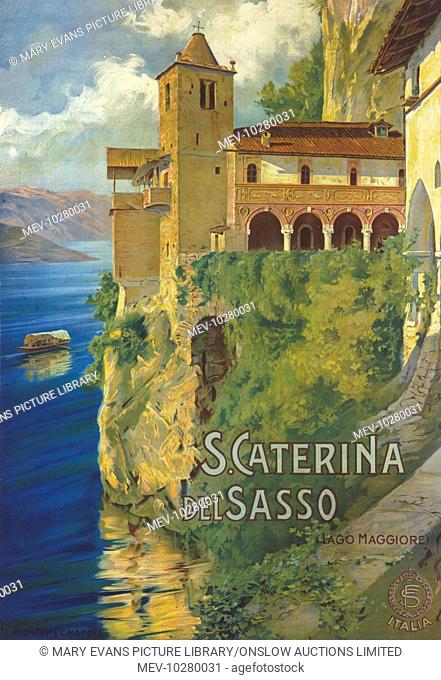 Poster advertising Santa Caterina del Sasso on Lago Maggiore, Italy