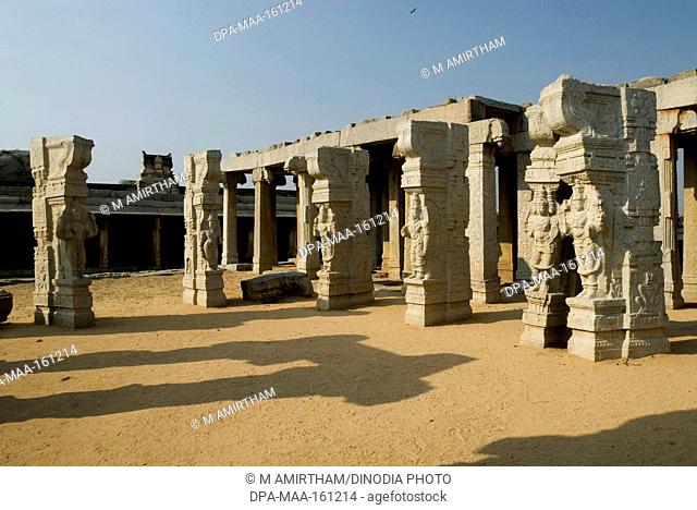 Wedding hall or Kalyana Mantapa with  carved monolithic pillars in Veerabhadra temple in sixteenth century ; Lepakshi ; Andhra Pradesh ; India