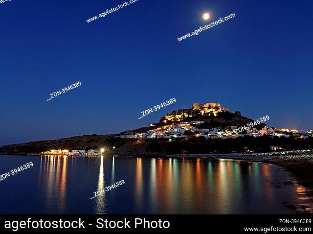 Lindos in Rhodes Greece by moonlight