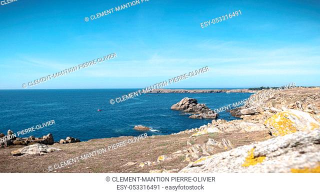 view of the rocky coast of the island of Yeu, Vendee, France on a fall day