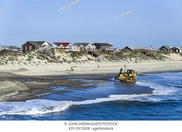 Rebuilding eroded beach, Nags Head, Outer Banks, North Carolina, USA