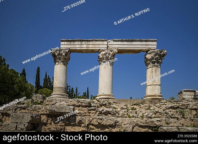 Temple Of Octavia, Corinthian columns. Ancient Corinth, archaeological site. Corinth, Greece, Europe