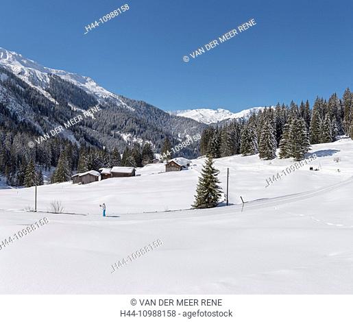 Klosters Serneus in winter in Grisons, Switzerland