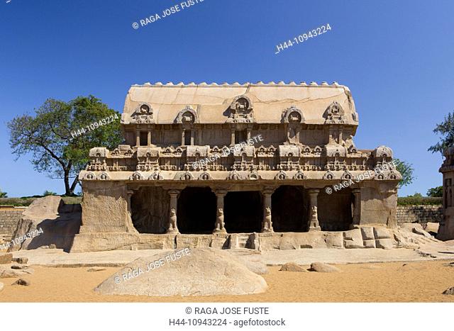 India, South India, Asia, Tamil Nadu, Mamallapuram, Mahabalipuram, Five Rathas, Pancha Rathas, Temple, World Heritage, Rathas, rock-cut, architecture, famous