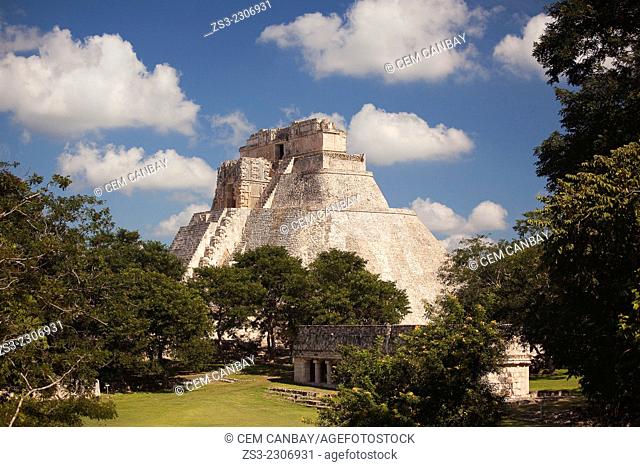 Pyramid of the Magician in prehispanic Mayan city of Uxmal Archaeological Site, Yucatan Province, Mexico, North America