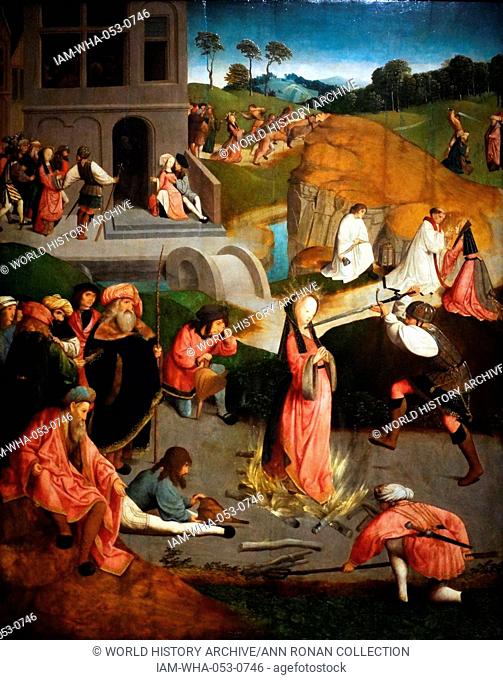 Painting titled 'The Martyrdom of Saint Lucy' Painted by the Master of the Figdor Deposition (1490-1510)