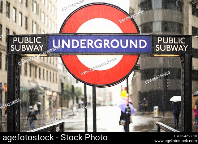 Subway station and subway sign in London