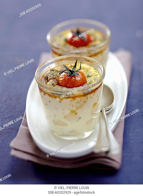 Parmesan, herb and cherry tomato individual flans