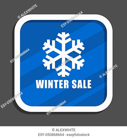 Winter sale blue flat design square web icon