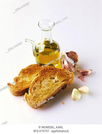 Toasted bread, olive oil and garlic