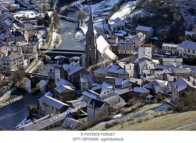 SAINTE CHRISTINE CHURCH AND THE TWO BRIDGES OVER THE ANDER RIVER, LOWER TOWN OF SAINT-FLOUR, CANTAL 15, AUVERGNE, FRANCE
