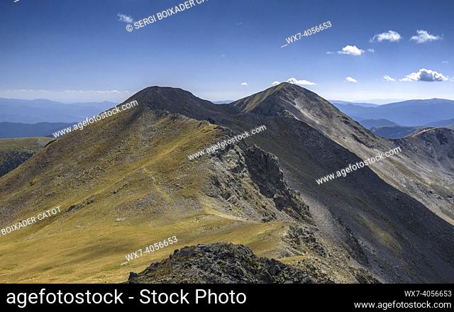 Mountain views seen from the summit of the Bassiets peak, in the Alt Pirineu Natural Park (Pallars SobirÃ , Catalonia, Spain, Pyrenees)