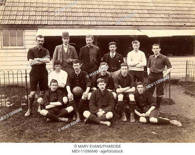 Group photo, St Ives football team. Back row, left to right: H Mence, E Kiddle, G B Ulph, Houghton, Gifford (goalkeeper), F Russell; middle row: Freeman