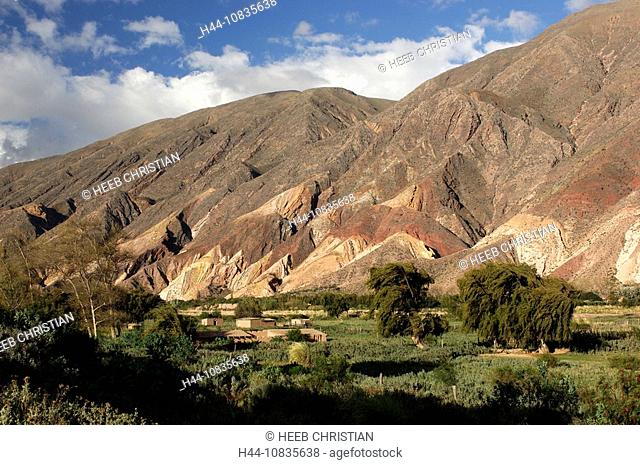 10835638, Argentina, South America, Houses, Maimara, Jujuy, South America, fields, mountain, mountains, landscape