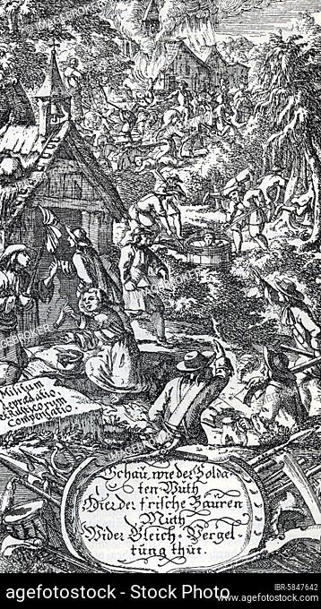 Looting scene, reproduction of a copperplate from Grimmelhausen's Simplicissimus, 3rd edition, Nuremberg 1684, historical illustration from Otto von Leixner:...