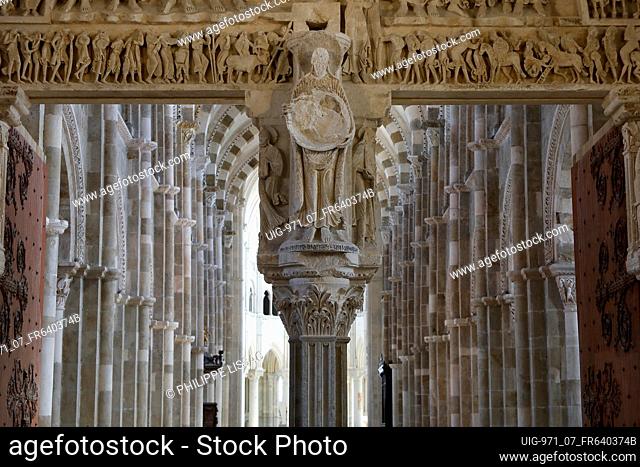 Saint Mary Magdalene basilica, Vezelay, France. Central pillar of the central portal of the narthex