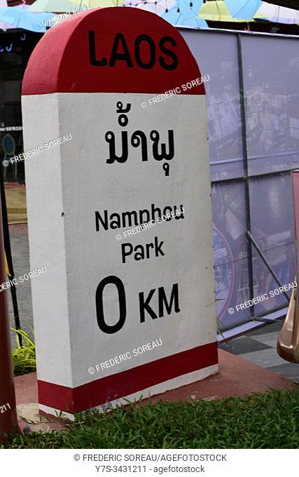 A road marker, Namphou park, Vientiane city, Laos, South East Asia
