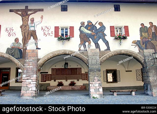 Arcades with paintings, Berchtesgaden, Wall painting on arcades, Berchtesgaden, Bavaria, Germany, Europe