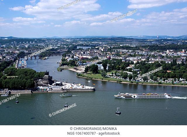 Deutsches Eck, German Corner, view of the Moselle and the Rhine river, Koblenz, Rhineland Palatinate, Germany, Europe