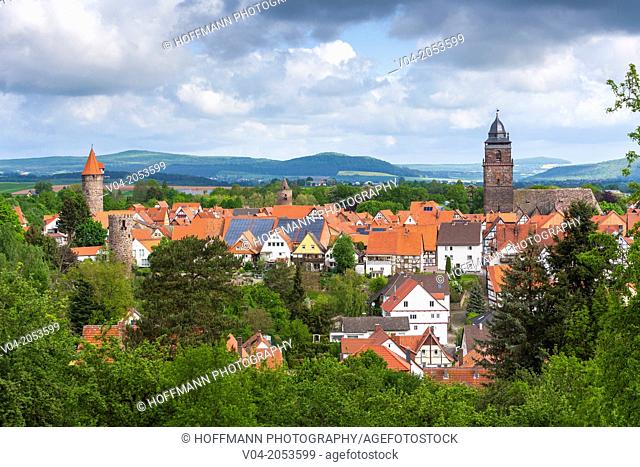 Overview of the picturesque village of Grebenstein, Hesse, Germany, Europe