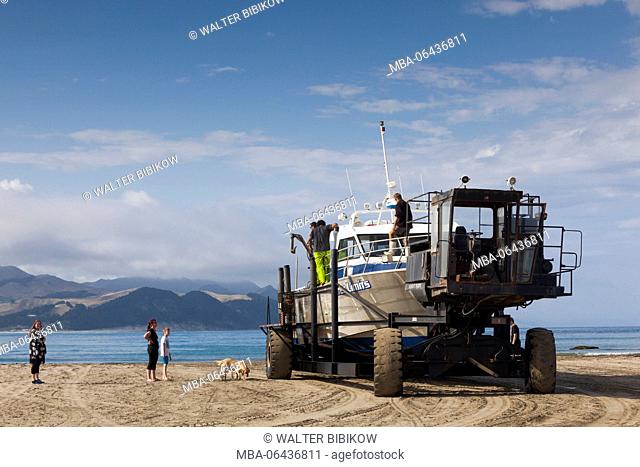 New Zealand, North Island, Castlepoint, boat tractor