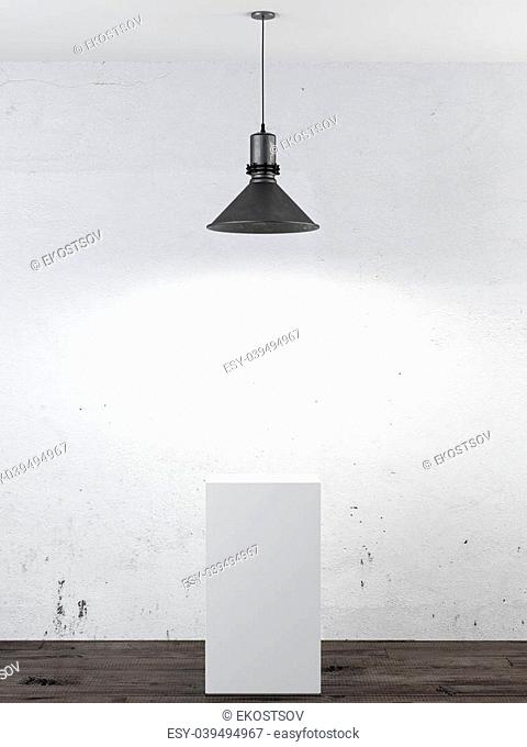 Interior with white stand and ceiling lamp. 3d render