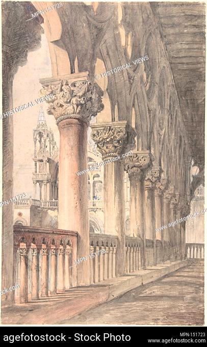 Loggia of the Ducal Palace, Venice. Artist: John Ruskin (British, London 1819-1900 Brantwood, Cumbria); Date: 1849-50; Medium: Watercolor over graphite;...