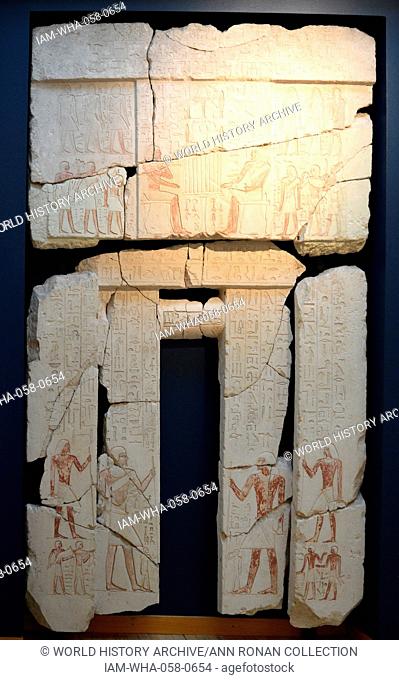False door from the tomb of Vizier Ptah-Wash Isi; Limestone painted; Saqquara; Egypt. Old Kingdom 2430-2410 BC