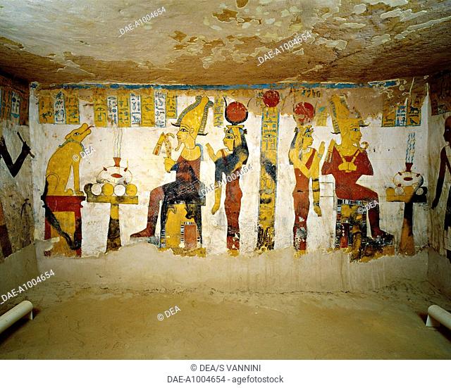 Egypt - Baharia - Giza. Tomb of Pa Nentwy. Detail of mural paintings of the Late Period, Dynasty XXVI, 663-525 BC