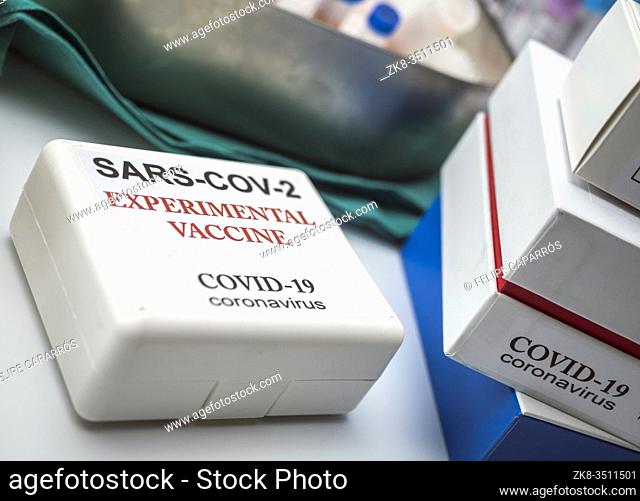 Coronacirus covid-19 experimental vaccine in a laboratory, conceptual image