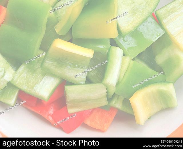 green peppers (Capsicum) aka bell peppers vegetables vegetarian and vegan food, delicate soft faded tone useful as background