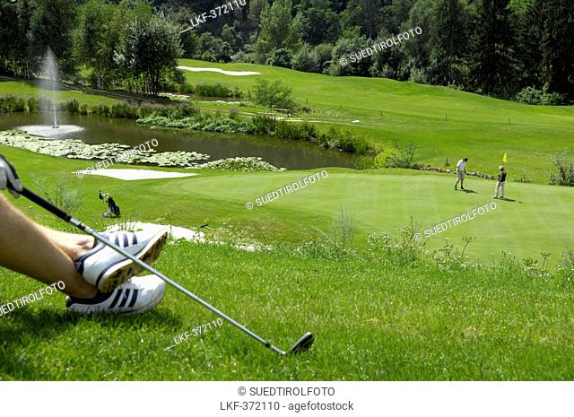People at a golf course, Golf Club Passeier Meran, Passeier Valley, Merano, Alto Adige, South Tyrol, Italy, Europe