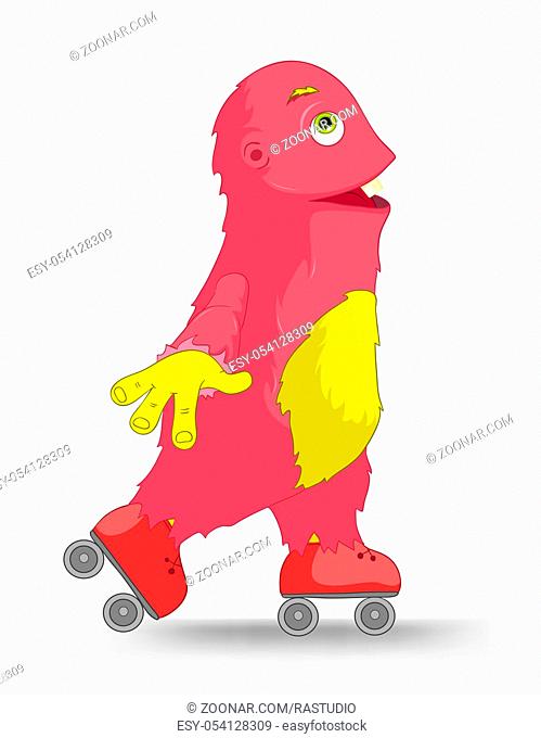 Cartoon Character Funny Monster Isolated on Grey Gradient Background. Roller. Vector EPS 10