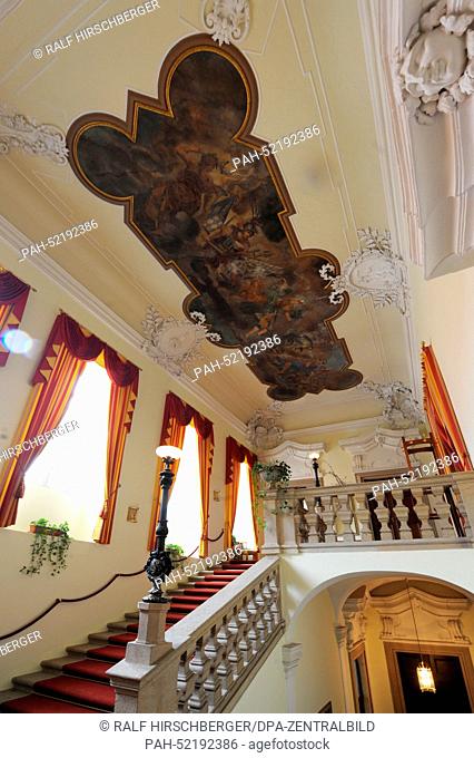 FILE - A file photo dated 30 September 2009 shows the staircase in the German Embassy in Prague, Czech Republic. The embassy is a place where history has...