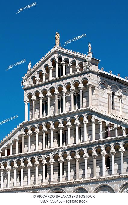 Italy, Tuscany, Pisa, Piazza dei Miracoli, Cathedral Detail Facade