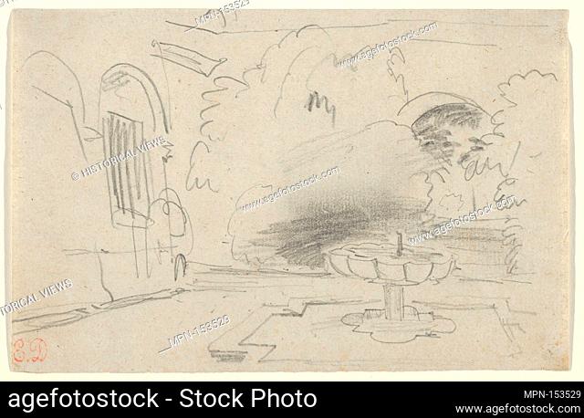 Courtyard with a Fountain, Spain. Artist: Eugène Delacroix (French, Charenton-Saint-Maurice 1798-1863 Paris); Date: May 1832; Medium: Graphite on laid paper;...