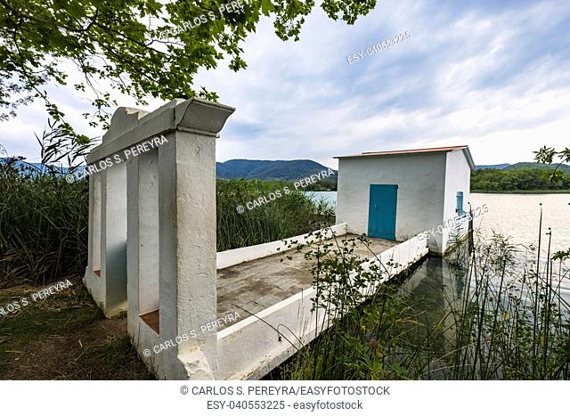 Landscape of Lake Banolas (Banyoles in the Catalan language) in the province of Gerona in the autonomous community of Catalonia in Spain Europe