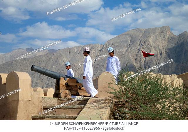Omani students visit the mighty fortress of Nakhl (Nakhal), one of Oman's most famous sights. The fort was extensively renovated in the 1990s
