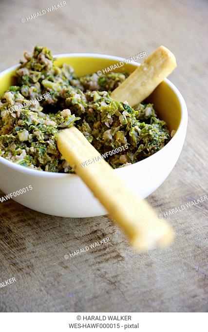 Homemade kale and walnut pesto