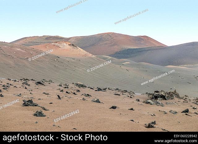 Impression at the Timanfaya National Park in Lanzarote, part of the Canary Islands in Spain