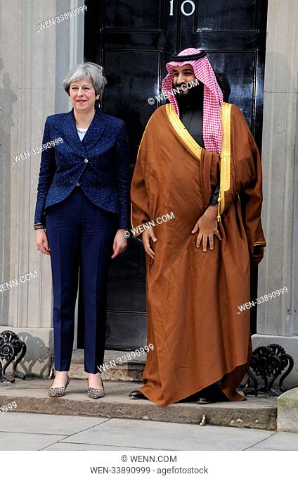 Prime Minister Theresa May welcomes Mohammed bin Salman, the Crown Prince of Saudi Arabia to 10 Downing Street Featuring: Theresa May