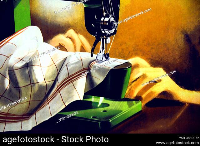 Anonymous poster from 1946 titlled 'Elna'. Elna is Swiss brand of sewing machine, founded in 1934 in Meyrin in canton Geneva