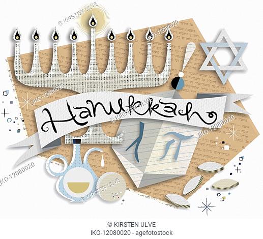 Hanukkah symbols and banner