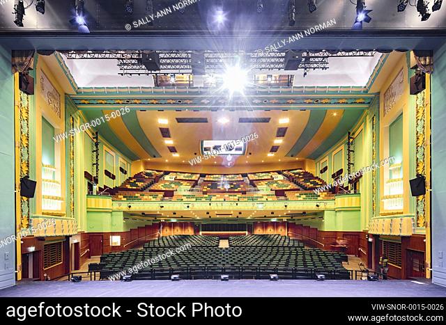 View of the auditorium from the back of the stage. Stockton Globe, Stockton-on-Tees, United Kingdom. Architect: Space Group Architects, 2020