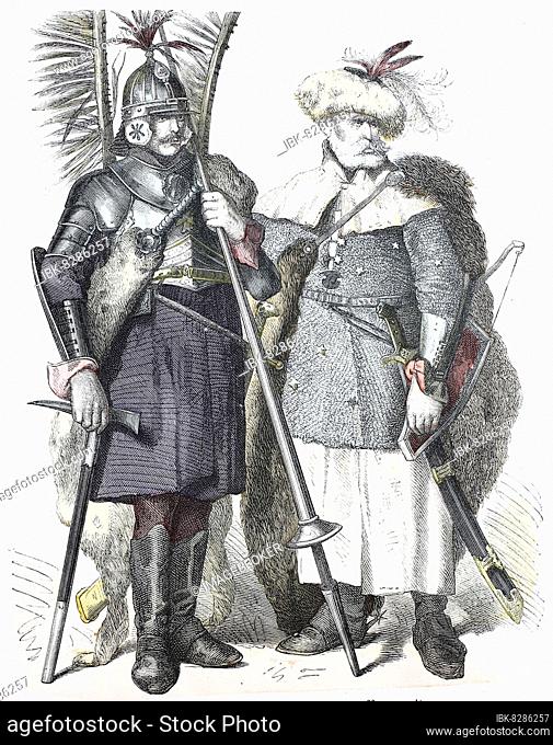 Folk traditional costume, Clothing, History of costumes, Lancers and armoured riders, Russia, 16th century, Historical, Digitally restored reproduction of a...