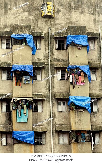 Old building mass urban housing Mumbai Maharashtra India Asia July 2012