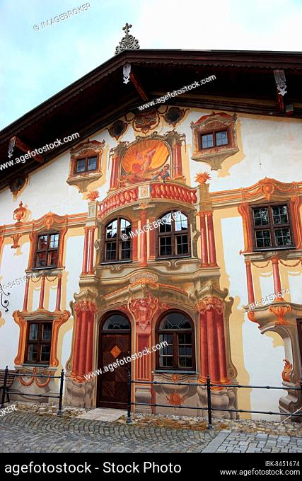 Lüftlmalerei, former residential house, so-called Pilatushaus, Oberammergau, district of Garmisch-Partenkirchen, Upper Bavaria, Germany, Europe
