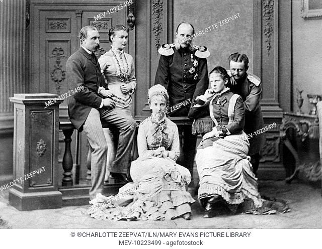 Prince Arthur, Duke of Connaught (1850-1942) in 1878 with his fiancee Luise Margarete of Prussia and her sisters, Marie (centre