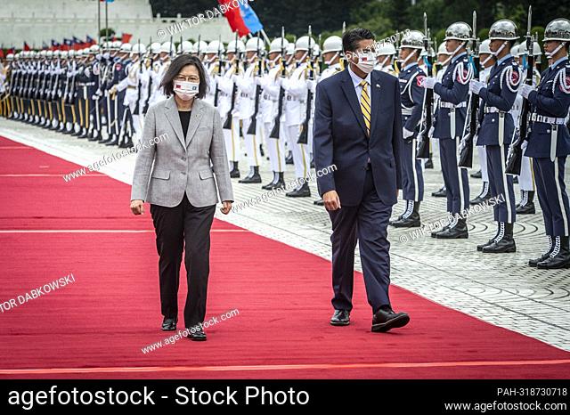 Taiwan President Tsai Ing-wen (L) welcomes Republic of Palau President Surangel Whipps Jr. at Liberty Square in Taipei, Taiwan on 06/10/2022 Palau is one of 13...